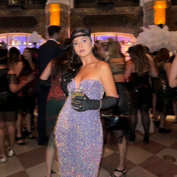 KAILEE SEQUIN MIDI DRESS PURPLE - Picture 2 of 5